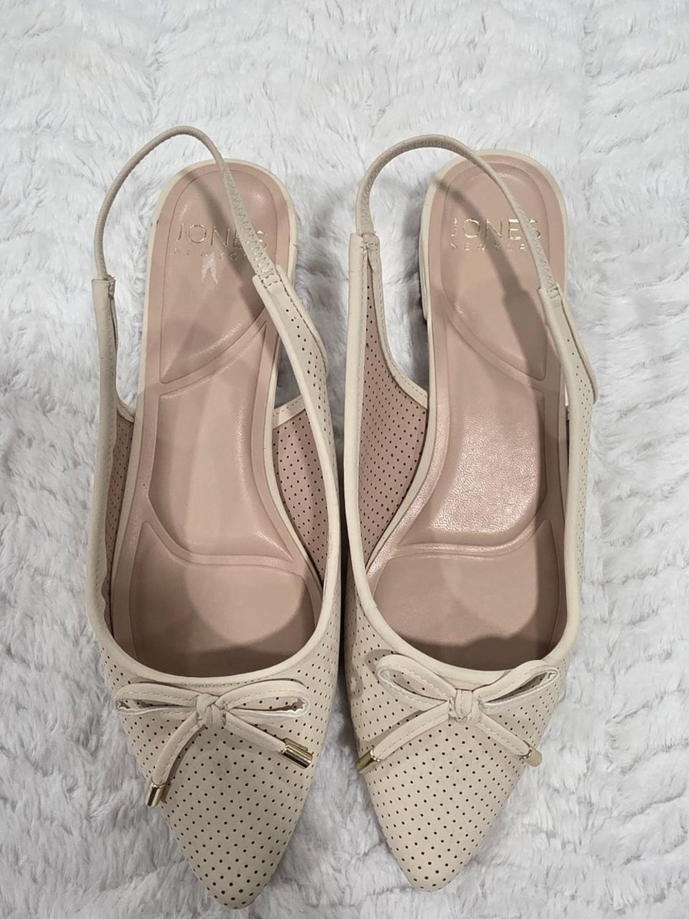 Jones New York Women's Cream Perforated Slingback Flats